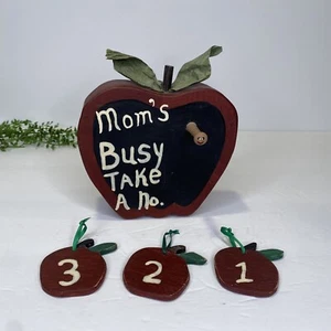 Vintage Handmade Mom's Busy Take A Number Wooden Apple & 3 Mini Apples - Picture 1 of 7