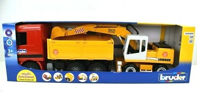 BRUDER Mercedes Benz Dump Truck W/912 Liebherr Backhoe Excavator Actros Retired - Image 1 of 4