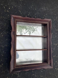 Mahogany Wall Mirror Display Wood Curio Knick Knack Shadow Box Shelves 17x14 - Picture 1 of 4