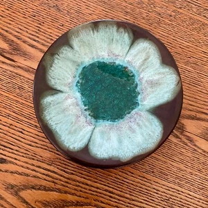 6" Kroywen Art Ceramics New York Red Ware Pottery Crackle Glass Dish VINTAGE - Picture 1 of 4