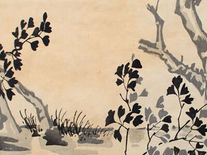 Flusslandschaft Bäume japanisch Original Farbholzschnitt Anfang 20.Jh. - Bild 1 von 4