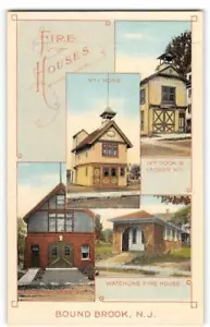 Tarjeta postal vintage de los años 1910 BOUND BROOK, NJ Ivy Hook & Ladder FIRE HOUSES Watchung - Imagen 1 de 2