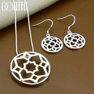 DOTEFFIL 925 Silver Snake Chain Round Flower Pendant Necklace Earring Set - Picture 1 of 6