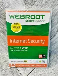 New - Webroot Secure Anywhere Internet Security 3 Devices for PC Mac Android iOS - Picture 1 of 3