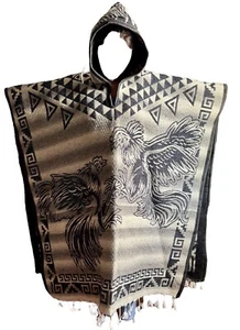 Alpaca Wool Mens Unisex Hooded Poncho Roosters all seasons boho hippie Halloween - Picture 1 of 2