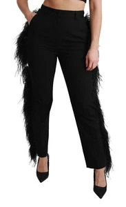 DOLCE & GABBANA Pants Wool Black Feather Straight High Waist IT40/ US6 / S $2300 - Picture 1 of 8