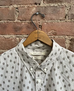 Vintage Marc Jacobs Men’s Shirt, Sz 52, Gray Polka Dot Cotton/Linen, Italy - Picture 1 of 8