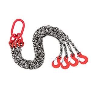 5Ton Chain Sling 5/16" in 4 Legs with Sling Hooks G80 Lifting Chain Sling Red - Picture 1 of 15