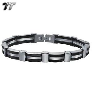 T&T Solid Two-tone Black Stainless Steel Link Bracelet (BBR166) - Picture 1 of 1