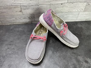 Hey Dude Kids Youth 1 M Wendy Shoes Gray Canvas Slip On Casual Comfort Loafers - Picture 1 of 17