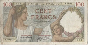 FRANCE BANKNOTE 100 P94 05.10.1939 GVF - Picture 1 of 2