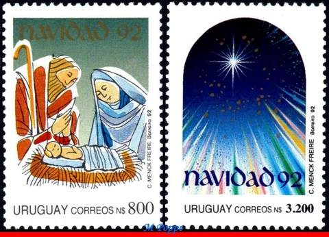 1434-35 URUGUAY 1992 - CHRISTMAS, STAR, RELIGION, SET MNH Cover
