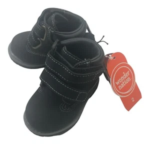 Wonder Nation Boy's Infant Boots Size 2 Black Fits 2-3 Month Old New - Picture 1 of 11
