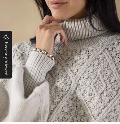 NUEVO SUNDANCE Suéter Plano Blanco Carolina Simulado Cuello Alto Gris Tejido con Cable Mujeres M Foto 1 de 4