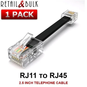 Przewód RJ11 do RJ45, 2,5-calowy profesjonalny kabel telefoniczny, czarny - Zdjęcie 1 z 4