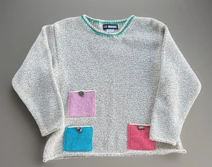 Ani Barrie Sweater Women’s Small Knit Colorblock Pocket Boho Artsy USA Made - Picture 1 of 7