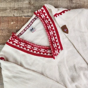 Dale of Norway Alpina Women's Size Medium Ivory Red Wool V-Neck Pullover Sweater - Picture 1 of 11