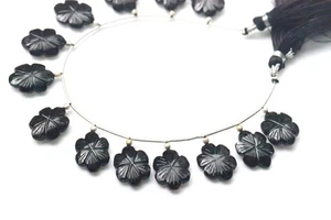 Cuentas de flores talladas a mano de ónix negro joyería de piedras preciosas ... - Imagen 1 de 4