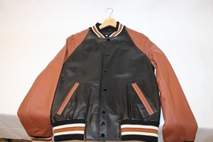 Coach Men's Cow Leather Brown Varsity Jacket with Wool Trim Size 46 USA 36 - Picture 1 of 13
