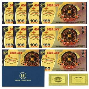 10 Stück/Umschlag Las Vegas Good Luck Goldfolie Banknoten Geld sammeln zum Ausstellen - Bild 1 von 5