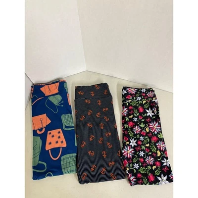 LuLaRoe Leggings Altos Curvilíneos Paquete 3 Pares Ancla Floral Bolso Estampado Foto 1 de 4