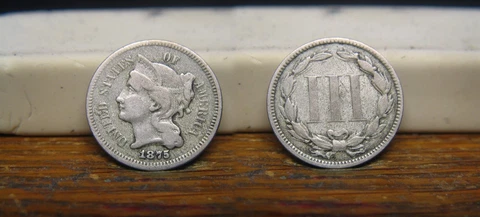 1875 THREE CENT PIECE NICKEL US COIN Cover