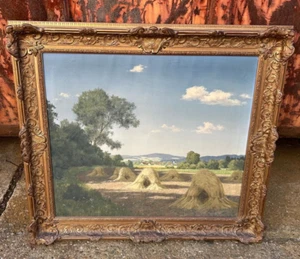 Gemälde / Heuernte / Öl auf Leinwand / Stuck Barockrahmen / Bild / Landschaft - Bild 1 von 4