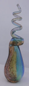 MODERNIST, ABSTRACT ART GLASS SCULPTURE WITH SWIRL, TWIST FORM, MULTICOLOR 13 IN - Picture 1 of 8