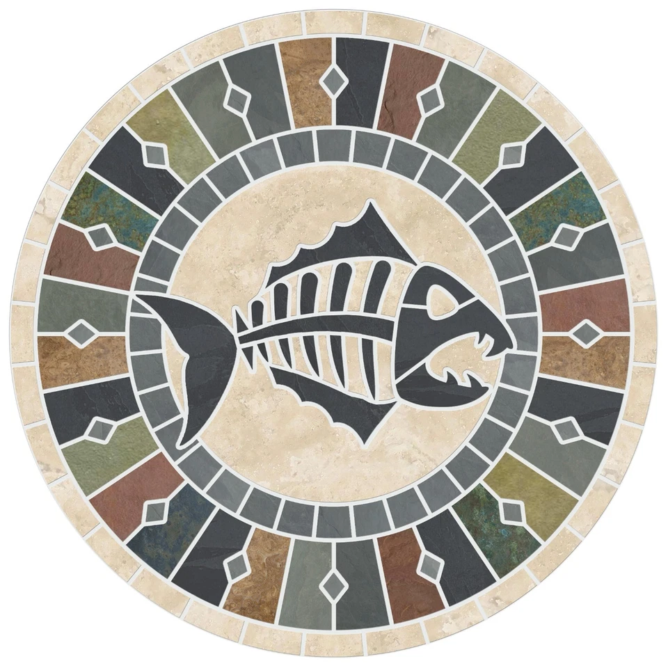 Medallón de mosaico de baldosas de espina de pescado en travertino natural y piedra de pizarra - ¡Hecho en EE. UU.! Foto 1 de 4