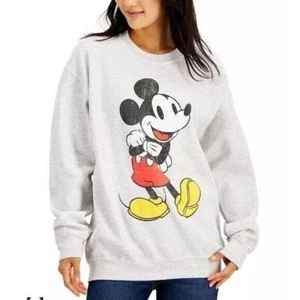 Disney Mickey Mouse Hoodie Sweatshirt Womens Long Sleeve Pullover Grey - Picture 1 of 6