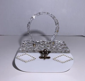 BOLSOS DE MANO FLORIDA VINTAGE LUCITE & RHINSTONES ETIQUETADOS MIAMI - Imagen 1 de 8