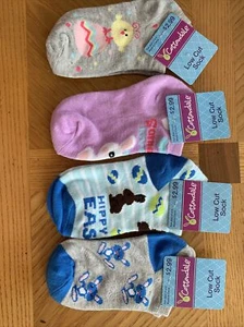 Lot Of 4! Low Cut Easter Socks Kids Size 10.5-4 Baby Bunnies/chicks - Picture 1 of 2
