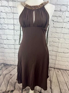 BCBGMAXAZRIA A-Line Dress Women's Size S Brown 100% Rayon Sleeveless Halter Neck - Picture 1 of 10