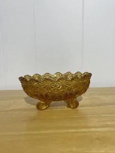 Vintage Fenton Amber Daisy Button Oval Footed Trinket Dish - Picture 1 of 10