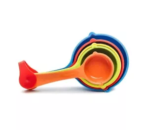 Multi-Color Measuring Cups and Spoons 5 Piece Set Plastic Cooking Kitchen Tools - Picture 1 of 6