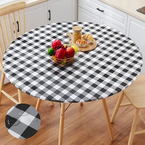 Table Cloth Cover Elastic Checkered Fitted Vinyl Tablecloth 36-44 Inch Round - Picture 1 of 12