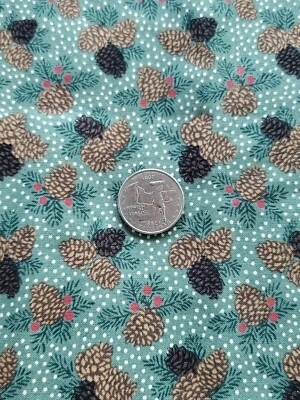 2 5/8 yd Mistletoe Mountain Brown Pinecones Red Berries Quilt Sewing Fabric RJR - Image 1 of 4