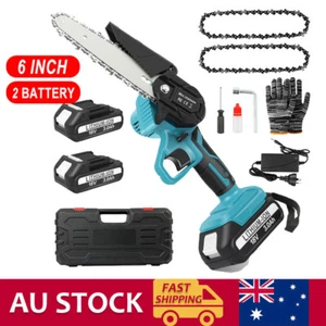 6" Mini Cordless Electric Chainsaw 2X Battery-Powered Wood Cutter Rechargeable - Picture 1 of 14
