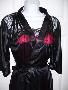 Damen Medium Morgenmantel & Nachthemd Set 2-teilig Rot Schwarz Unikat Spitzenmuster Neu - Bild 1 von 12