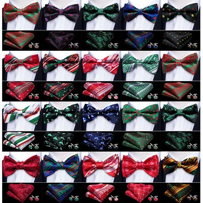 3pcs Pre/Self tied Bow Tie Pocket Square Cufflinks Mens Bowtie Wedding Formal - Image 1 of 4