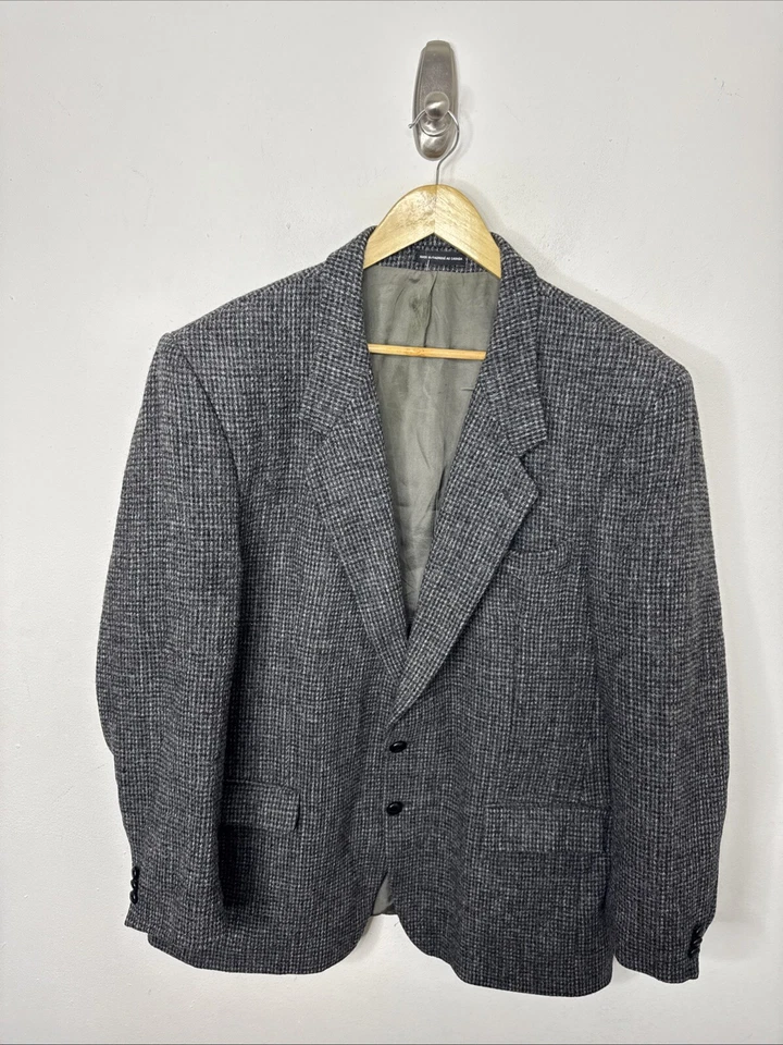 Casaco esportivo Harris Tweed masculino 46L alto lã cinza blazer Scottish Moores - Imagem 1 de 4