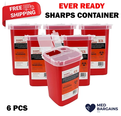 Recipiente Ever Ready EVR202 Sharps descarte de resíduos 1 quarto/32 oz - VERMELHO 6 PEÇAS - Imagem 1 de 4