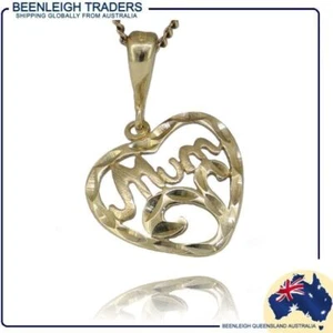 Yellow Gold MUM LOVE HEART PENDANT Guaranteed Genuine Real 9ct / 9k Gold - Picture 1 of 10