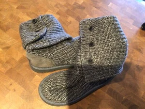 UGG Boots Blue Classic Cardy Knit UK 4.5 Shoe Winter Warm Footwear - Picture 1 of 13