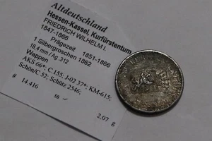 🧠🇩🇪 GERMANY HESSE-CASSEL 1 GROSCHEN 1862 SILVER B79 #W137 - Picture 1 of 3