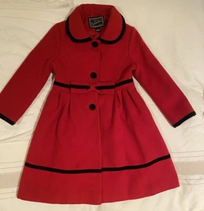 Rothschild Girls' Vintage Red Wool Dress Coat Black Velvet Trim Size 5 - Picture 1 of 4