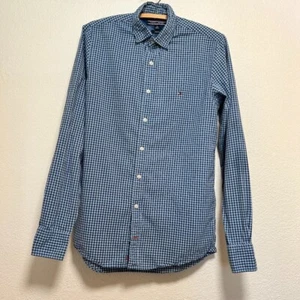 Camicia Tommy Hilfiger blu a quadri manica lunga con bottoni uomo taglia XS - Foto 1 di 13