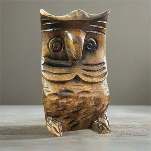 Vintage Holz Eule Figur handgeschnitzt 6" - Bild 1 von 7