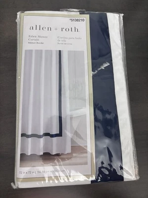 Allen + Roth 72" X 72" Azul Marino y Blanco Moho Sólido Res. Cortina de ducha de poliéster Foto 1 de 3