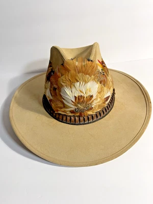 Sombrero de vaquero occidental de gamuza canadiense Stetson de colección con banda de sombrero de plumas Foto 1 de 4
